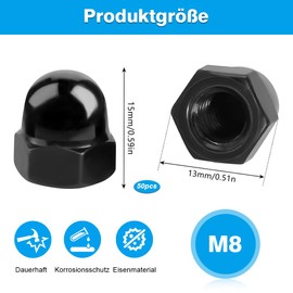 Cap Nuts M8 Pack of 50 Hexagonal Cap Nuts Black