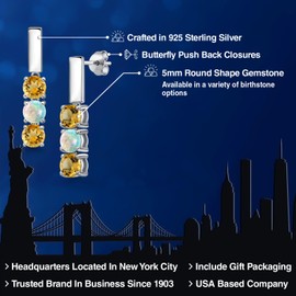 Gem Stone King 925 Sterling Silver Yellow Citrine and Simulated White Opal Drop Dangle Earrings For Women | 1.40 Cttw | Gemstone November Birthstone | Round 5MM