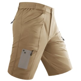 TACVASEN Golf Shorts for Men Sport Shorts Men with Zipper Pocket Mens Cargo Hiking Shorts Stretch Water Resistant Quick Dry Khaki