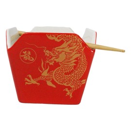 Oriental Longwei Dragon King Takeout To Go Box Serving Bowl With Chopsticks Set