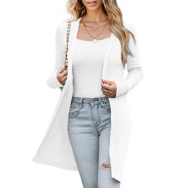 CARDYDONY Solid Open Front Long Knitted Cardigan Sweater for Women White XL