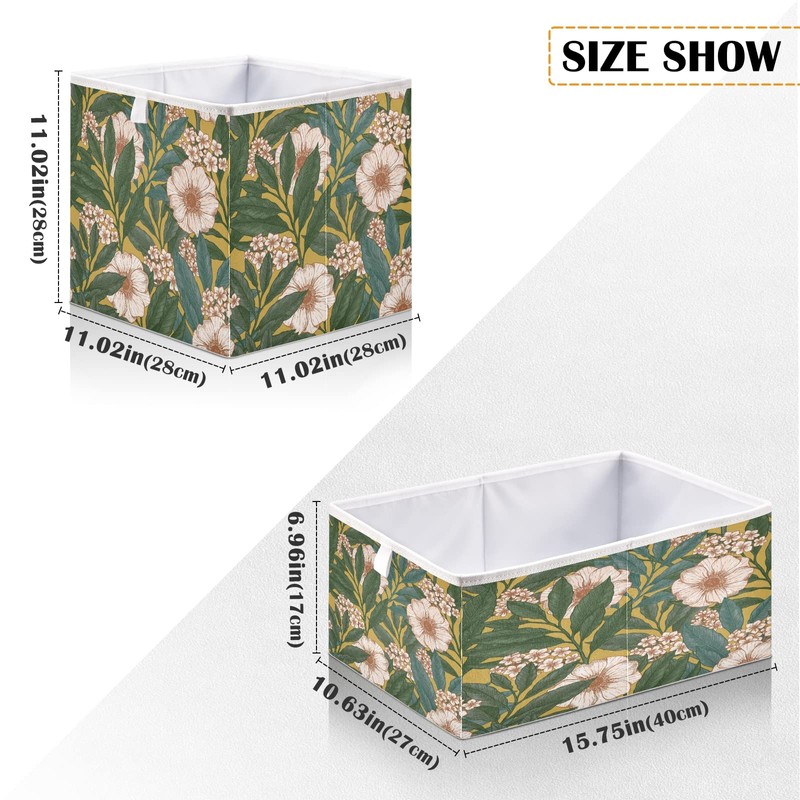 Blueangle Retro Floral Pattern Cube Storage Bin, 11 x 11