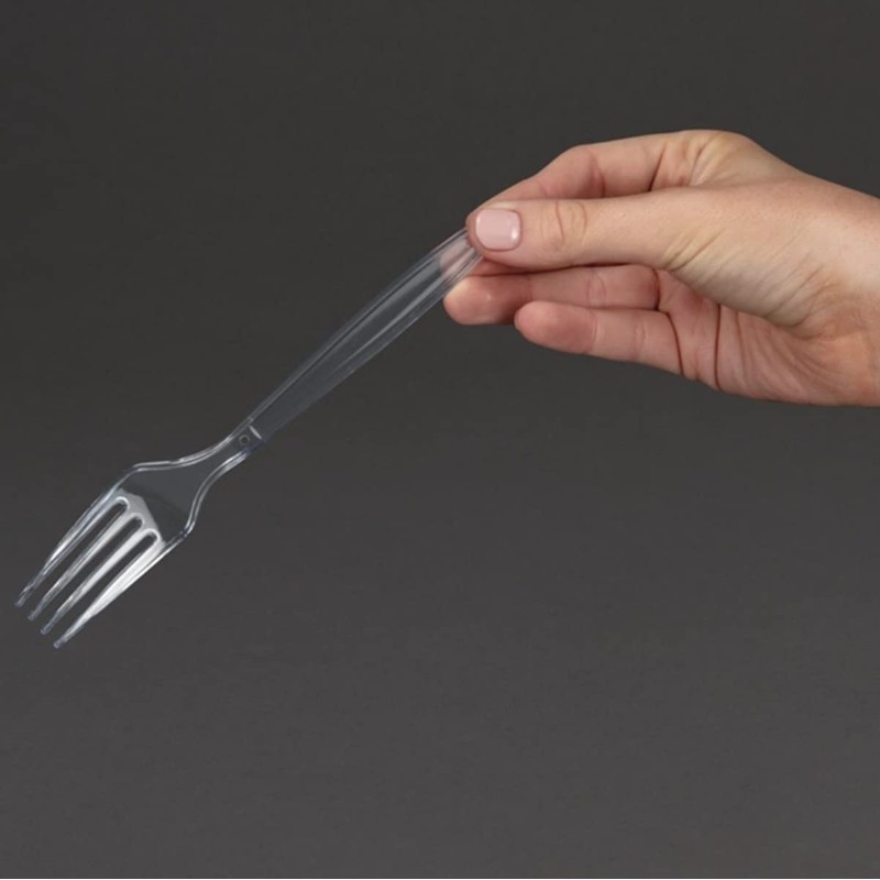50 Clear Plastic Forks Strong Heavy Duty (Washable & Reusable)