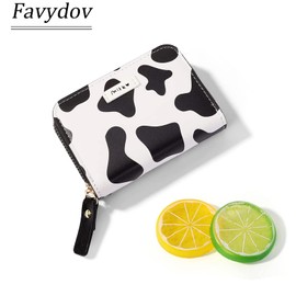 Favydov Credit Card Holder for Women Cute Cow Print PU Leather Accordion Zipper Card Case Small Wallet Cash Pocket Girls Coin Purse Black