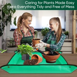 LCHUANG Repotting Mat for Indoor Plant Transplanting - 43.5 x 29.5 Planting Mat Soil Mess Control, Portable Succulent Planting Potting Tray Waterproof Gardening Tools (Pale Green)