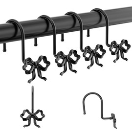 24PCS Bow Shower Curtain Hooks,Shower Curtain Rings,Cute shower curtain hooks,Rustproof Bow Knot Design for Bathroom Bedroom Living Room Art Decor.(Black)