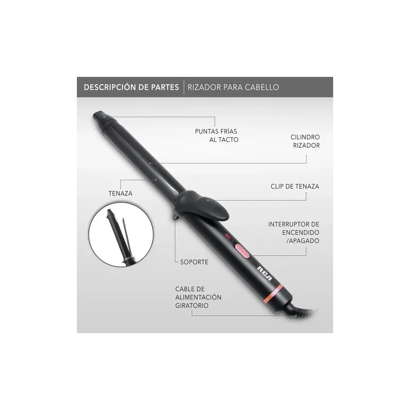 Rca Rizador De Cabello Rc-p9n Con Barril De Cerámica Negro
