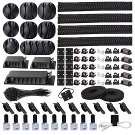 N NOROCME 192pcs Cable Management Kit Sleeve Clips Computer TV Under Desk Wire Organizer