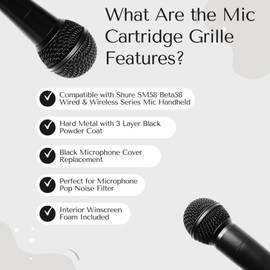 RhymKawa RM58 Mic Black Grille Replacement Compatible with SM58 SM58LC Beta58 Beta 58a Beta58A SA-M30 SV100 RK143G Wireless and Wired Vocal Microphone Head Cover, 4 Pack