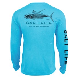 Salt Life Deep Ventures Long Sleeve Performance Tee, Turquoise Heather, Small