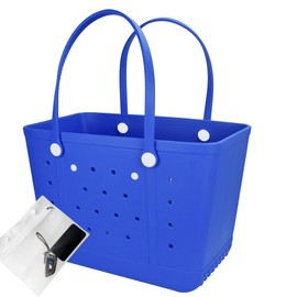 UeKeKicg Large Beach Bag, Rubber Beach Tote Bag Waterproof for Women Outdoor Washable Sports Hand Bag for Gym, Beach, Pool, Yoga (Royal Blue-STB-L)