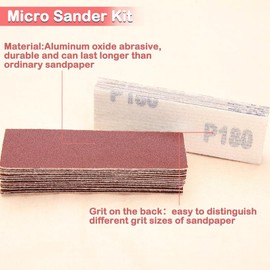 LEONTOOL 100Pcs Micro Detail Sander Paper Kit 3.5x1.2 Inch Hook and Loop Sandpaper Strips 180 Grit, Micro Finishing Sander Paper Detail Sander Refills for DIY Crafts Wood Tight Narrow Spaces Polishing