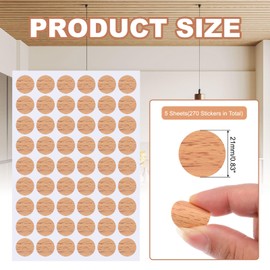 PATIKIL 270 Pieces Screw Hole Stickers, 5 Sheet Self-Adhesive Waterproof PVC Wood Grain Sticker for Screw Holes Wall Cabinets Desk Repairing, Wood Color, 21mm/0.83 Inch