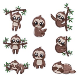 Pack of 8 Sloth Patches Iron-On Children's Patch Stickers for DIY T-Shirt Jeans Clothing Applique Accessories