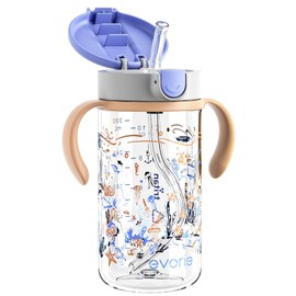 Evorie Tritan Spill Proof Toddler Straw Sippy Cup, 10 oz for Baby and Toddlers 1-3 Years Old, No Spill Straw Water Bottle with Removable Handles, Ideal for School, BPA-Free, Under the Sea