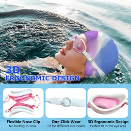 Professional Swimming Goggles, Blue Tinted Lenses, Adjustable Strap, Competition Racing Design (Pink-White)