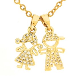 Collar de Niños Personalizable de Zirconia Color Dorado - Hijos - Chapa de oro Calidad Premium - REGALO IDEAL PARA MAMÁ - Detalle Especial para Mama - Dia de Las Madres - Elegantia Jewelry (Bright, 1 Niño y 1 Niña)