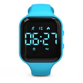 Focwony Kids LED Fitness Tracker Watch, Pedometer Watch Digital Watch Wrist Watch Pedometer Distance/Calories/Alarm Clock, Great Gift for Kids Teens Girls Boys (Blue Square)
