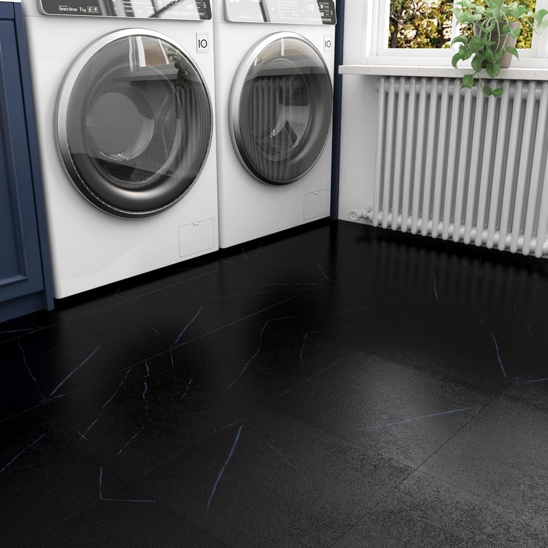 Livelynine Black Marble Vinyl Peel and Stick Floor Tile Waterproof