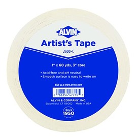 ALVIN Artist Tape 1" Inch 60 Yards Model 2500-C for DIY Water Color Drafting Labeling Marking Framing Design Acid-Free Low Tack White Pro Art Tape for Paper Canvas 60 Yards Roll
