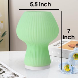 Rechargeable Ribbed Glass Mushroom Table Lamp with Timer, Battery Operated Vintage Aesthetic Led Mushroom Night Light for Bedroom, Cordless Mushroom Desk Lantern Lamp for Outfitters Home Decoration