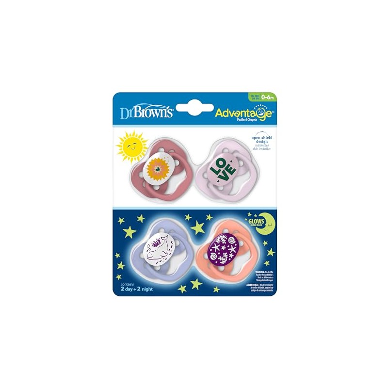 Dr. Brown's Advantage Pacifiers, Stage 1, Pink, 4-PK, Pink