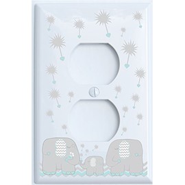 Green and Grey Dandelion Elephant Outlet Switch Plates Covers/Elephant Nursery Decor (Seafoam Green Outlet)