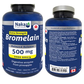 Naka Platinum Bromelain, Extra Strength 500mg, Delayed Release, Digestive Enzyme for Men & Women from Pineapple, Made in Canada (120+30 FREE vcaps)
