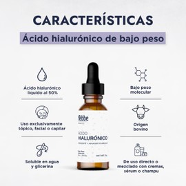 HEBBE - Ácido Hialurónico Líquido 20g | Hidratación Intensa | Alisa y Rellena Arrugas | Protege de Agentes Externos | Estimula Producción Natural de Colágeno y Elastina.