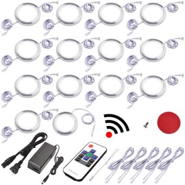 Lvyinyin Under Cabinet Lighting Kit, Dimmable Wireless RF Remote Control, Linkable Wired LED Puck Lights, AC120V to DC12V, Hardwired or Wall Plug, 14 Lights, Daylight