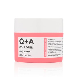 Q+A Manteca Corporal De Colágeno: Fórmula Vegana Lujosamente Rica E Intensamente Hidratante Con Proteína Vegetal Hidrolizada, Manteca De Karité, Escualano, Y Aroma De Pera Dorada Y Uva Para Una Piel S