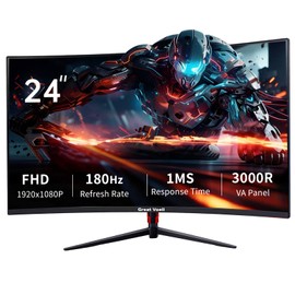 Great voell 24" Curved Gaming Monitor | 180Hz/1K FHD(1920 * 1080) Computer Monitor, 3000R Curved | AMD FreeSync for Tear-Free Gaming & Entertainment