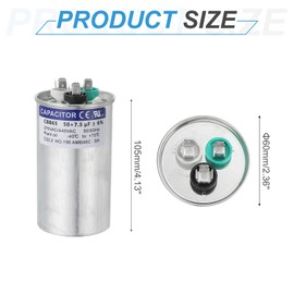 PATIKIL CBB65 Capacitor, 50+7.5uF 370-440 VAC 50/60Hz Aluminium CBB65 Air Conditioner Motor Starting Round Capacitor for HVAC Systems, Air Conditioner, Heat Pump