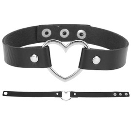 Gargantilla Cuero de PU en Forma de Corazón Collar Ajustable Aleación de Punk Rock Gargantilla en Forma de Corazón Cuero de PU Gargantilla Ajustable de Moda en Cuero para Fiestas Fiestas de(negro)