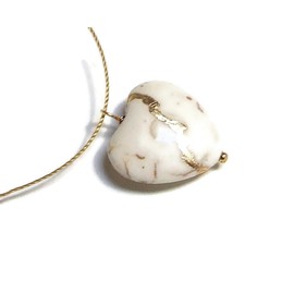 Kintsugi Smaller 3/4" 20mm White Howlite Broken Heart Mended with 23 Karat Gold, Cord Necklace