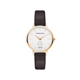 VICTORIA HYDE Simple Women's Second Hand Quartz Watches With Replaceable Leather Strap Dark Brown Waterproof For Ladies