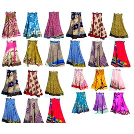 WholeSale Lot of Indian Vintage Silk Saree Recycled Magic Wrap Around Bohemian Silk Skirt Reversible Boho Dress (36 Inch(1 Pack Skirt))