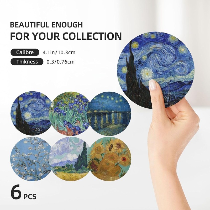 Absorbent Ceramic Coasters for Drinks with Cork Base Art Coasters