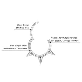 TRBR 16G 2PCs Black Spike Clicker Snake Bite Jewelry, Septum Ring, Hoop Lip Rings Snake Bites, Labret Jewelry for Lip Piercing, Cartilage Hoop Earrings, 16 Gauge 10mm (16G-10mm, Black-2PCs)