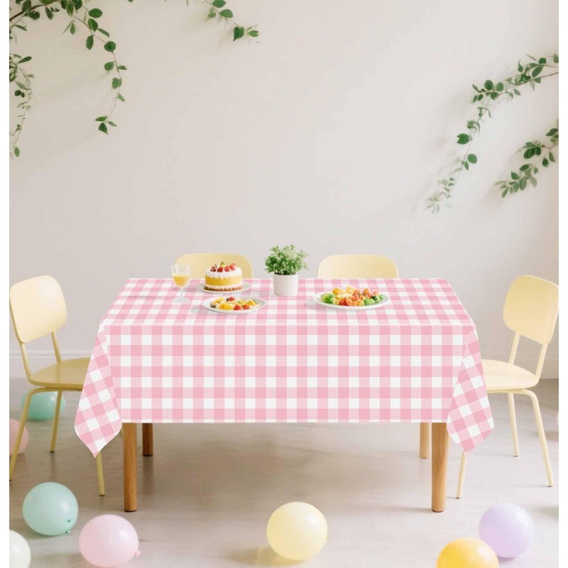 SietDESEO 3 Pack Light Pink Gingham Tablecloth Rectangle 54 x