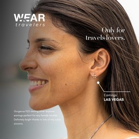 Aeroplane Earrings Made of 925 Sterling Silver with Zirconia - For Travelling Women - Nickel-Free - Model Las Vegas (Silver, Rose Gold), rhodium, Cubic Zirconia