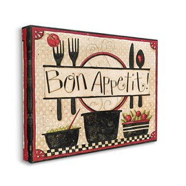Stupell Industries Bon Appetit Phrase Vintage Kitchen Cooking Charm, Design by Dan DiPaolo Canvas Wall Art, 30x40, Tan