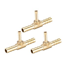 sourcing map Tee Brass Barb Fitting Reducer 3 Way, Fit Hose ID 6mm x 4mm x 6mm 3pcs