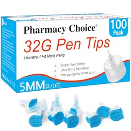 Pen Tips 32G x 5mm(3/16") ，Universal Fit, Sterile，Ultra-Thin Wall Technology. Comfortable and Precise，100 Count