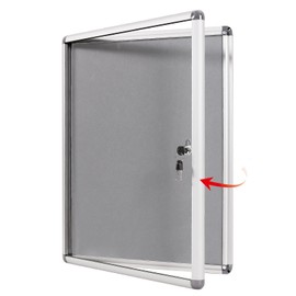SWANCROWN Enclosed Bulletin Board Lockable Noticeboard Case with Aluminium Frame,Grey Felt, 20x14inch (2xA4)