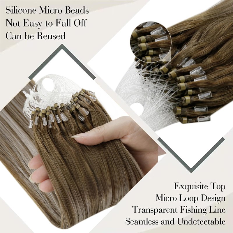LaaVoo Micro Loop Hair Extensions Balayage Light Brown With Platinum