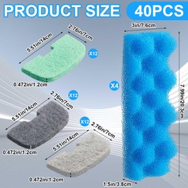Threlaco 40 Pcs Compatible with 206/207 Replacement Filter Media Kit, Aquarium Filters Set Including 4 Biological Foams, 36 Ammonia/Phosphate/Nitrite Remover