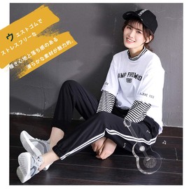 Muxuryee Women's Jersey Jogger Pants, Bottoms, Side Stripes, Sportswear, Women's Sweatshirt, Casual, 046 black, L