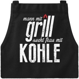 MoonWorks Barbecue Apron Man with Grill Seeking Woman with Charcoal Black One Size, Barbecue charcoal black