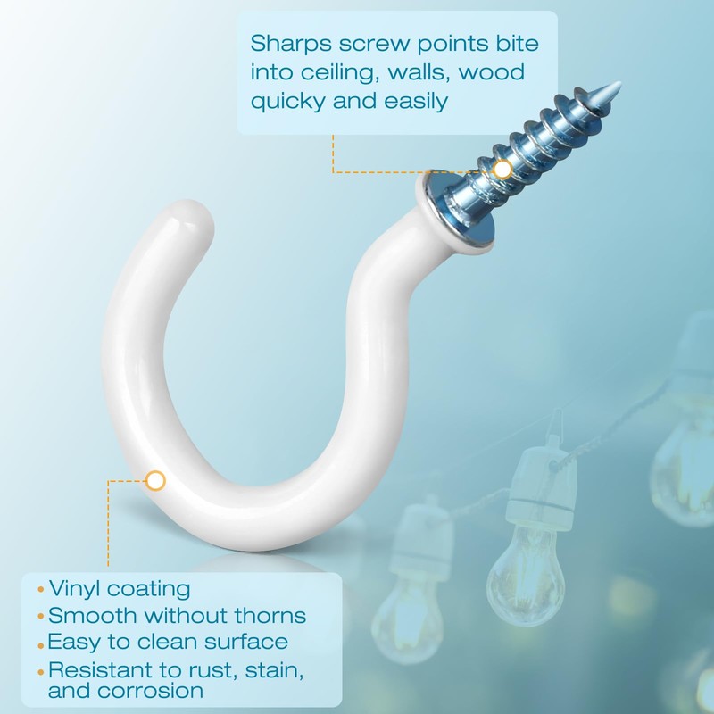 Pylevemv 110Pcs Premium Screw Hooks, 5 Sizes White Vinyl Coated